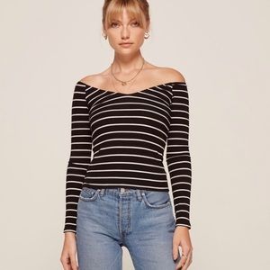 Reformation Sundown striped off-shoulder top